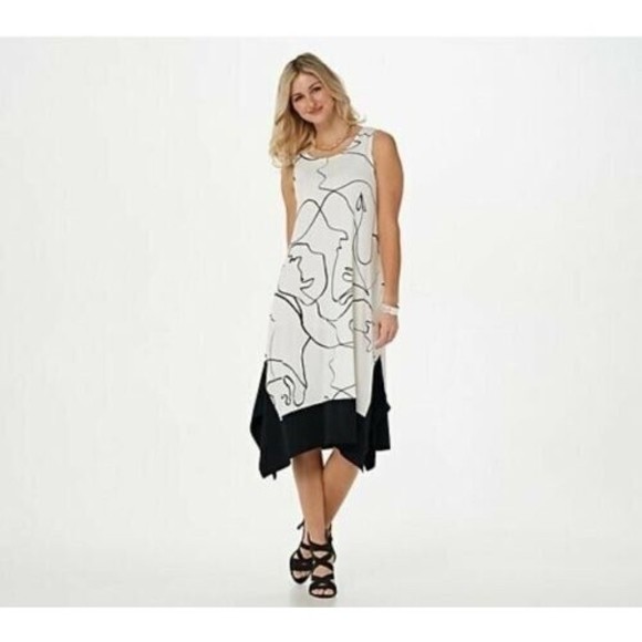 Truth + Style Dresses & Skirts - Truth Style Dress High Low Hem Handkerchief Border White  Black L Women NWOT